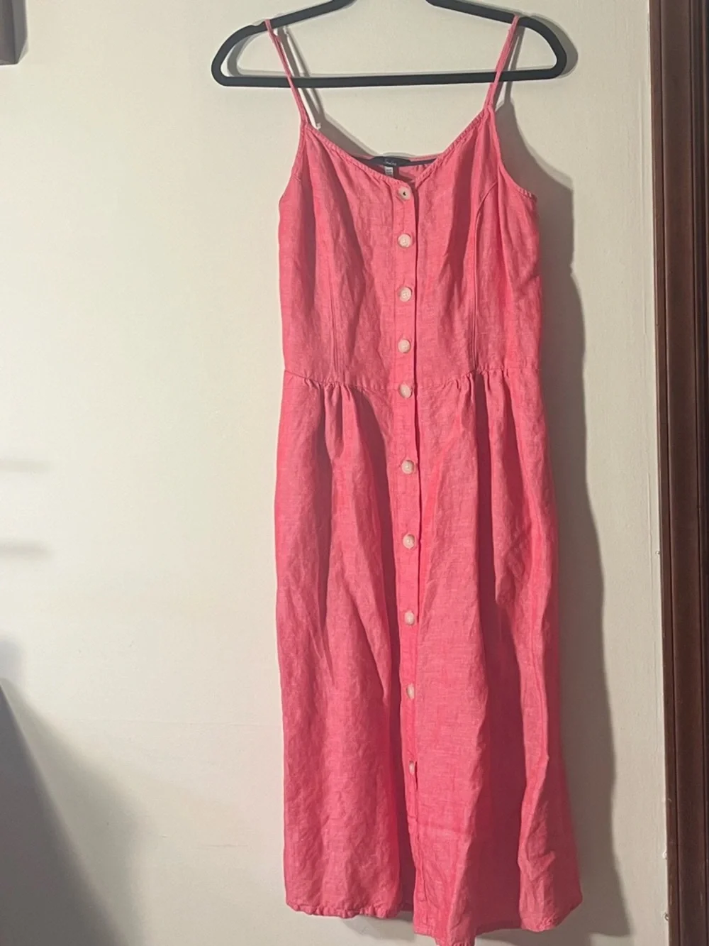 Joules Linen Heathered Red Button-Front Coastal Midi Dress - Picture 3 of 6